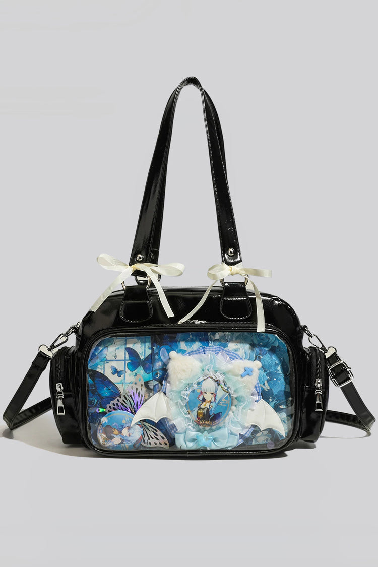 클리어 윈도우 보우 장식 지퍼 멀티 포켓 스위트 로리타 PU Ita Bag