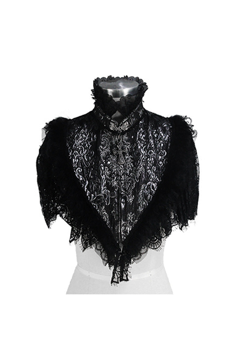 Schwarz/Silber Dreieck Jaquard Stoff Spitzenstoff Federspitze Damen Gothic Schal