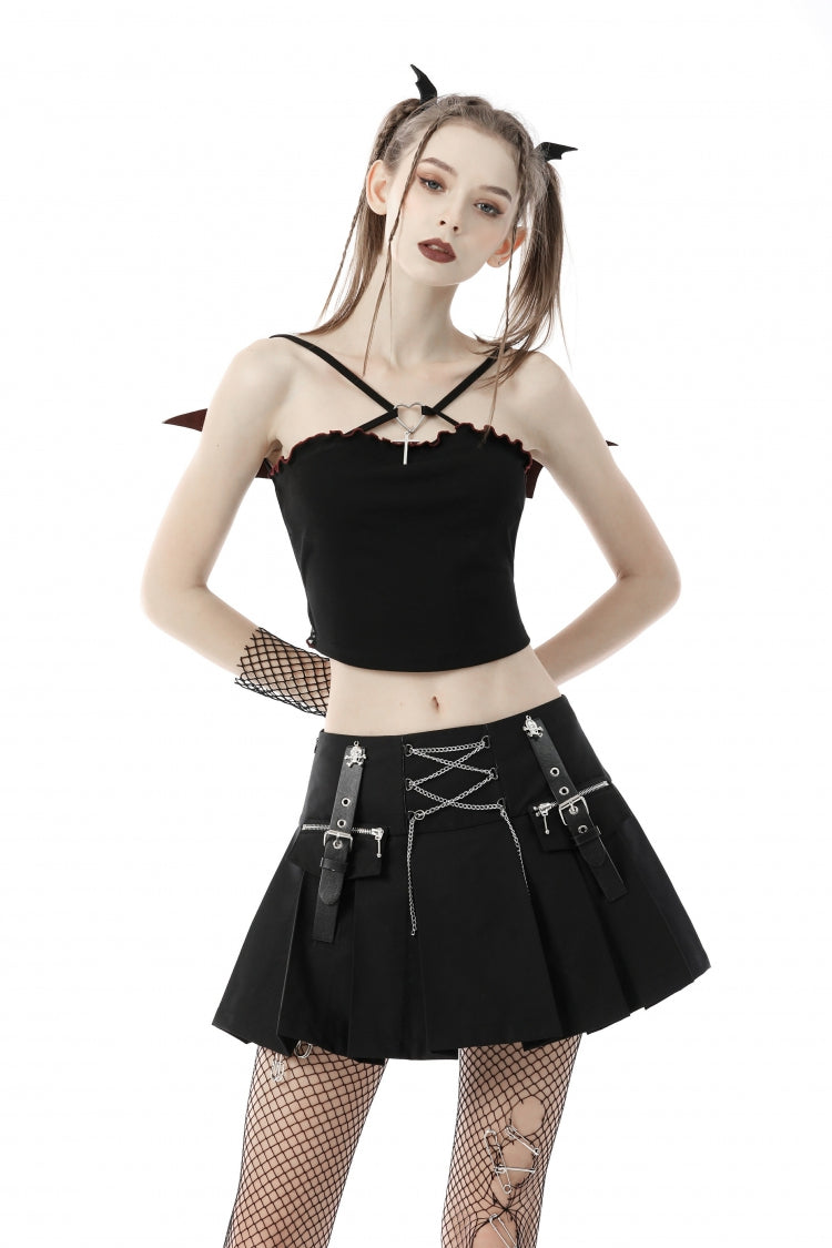 Schwarzes Cross-Schnür-Fledermausflügel-Rückenfreies Damen-Punkrock-Crop-Top