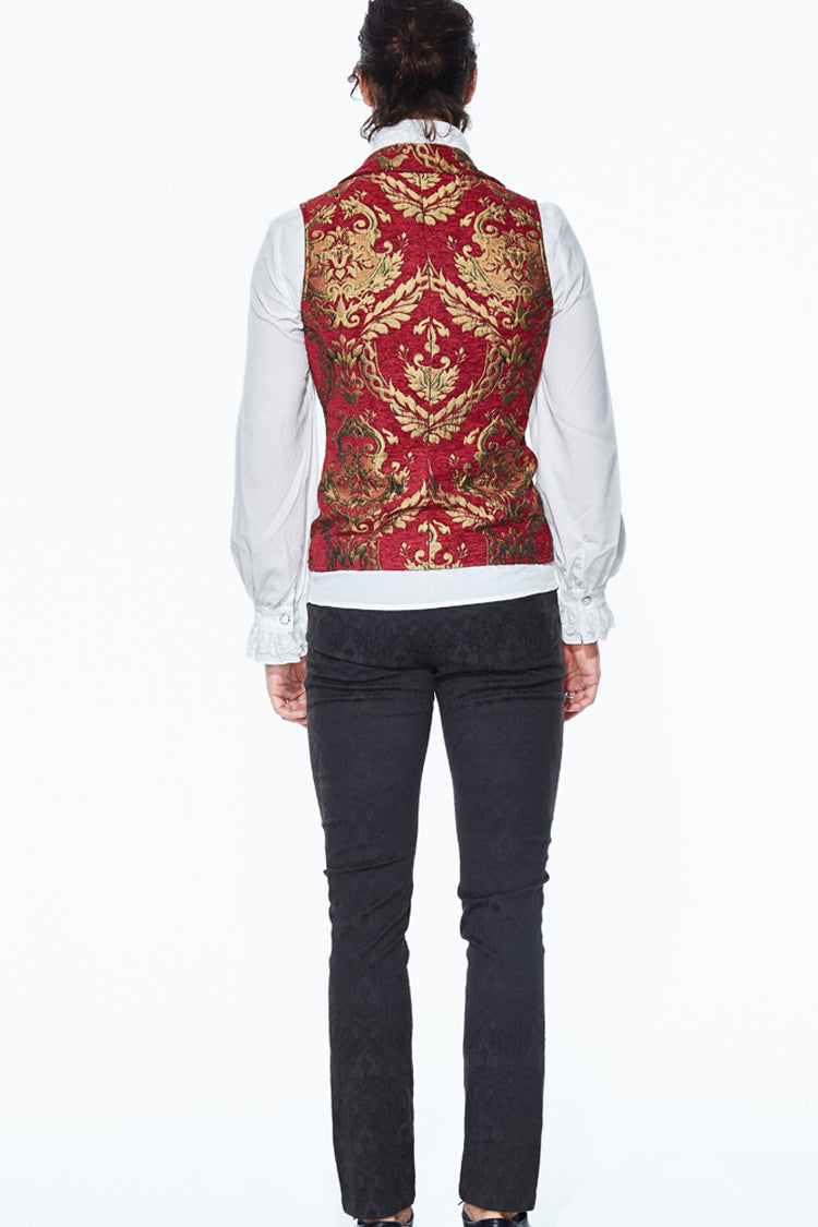 Red/Gold Palace Short Big Jacquard Pattern Men's Gothic Waistcoat