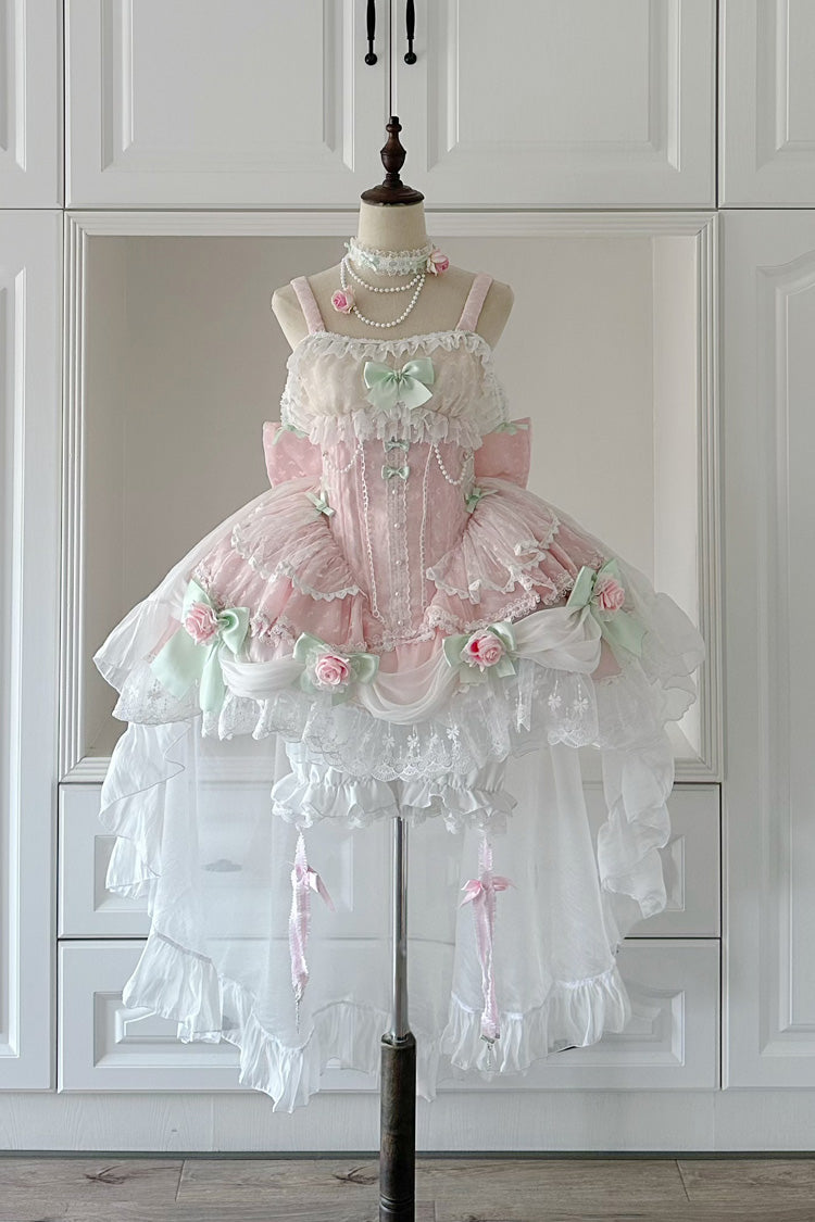 Pink [Honey Rose] Sleeveless Ruffle Embroidery Bowknot Lace Pearl Sweet Lolita Jsk Dress