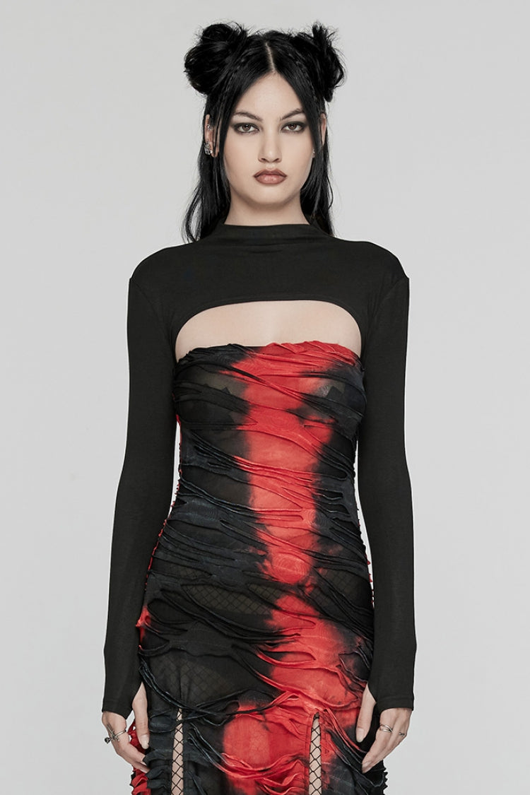 Black Solid Color Long Sleeves Women's Punk Cape