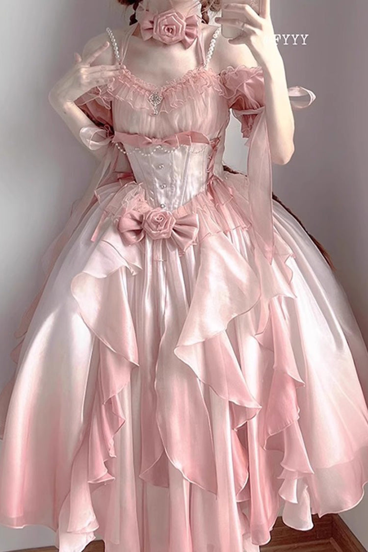 Pink Bowknot Irregular Gothic Princess Lolita Jsk Dress