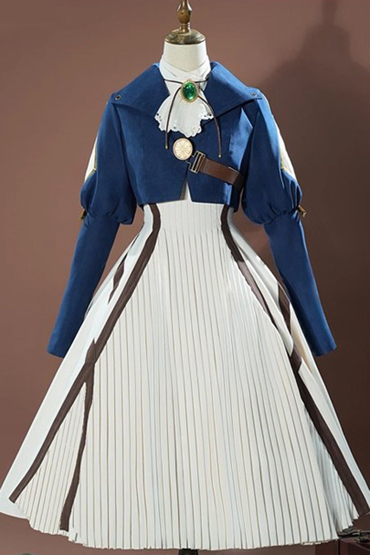Blue/White Violet Evergarden Violet Cosplay Long Sleeves Cardigan Sweet Lolita Dress Set