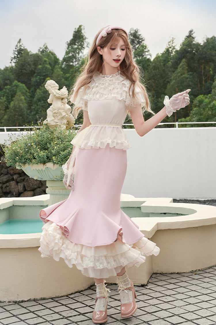 Robe Sirène Lolita Douce à Volants Multicouches [Love Diary] Rose 