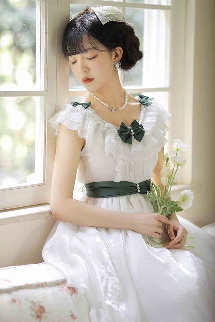 White Round Collar Sleeveless Ruffle Bowknot Sweet Lolita Dress