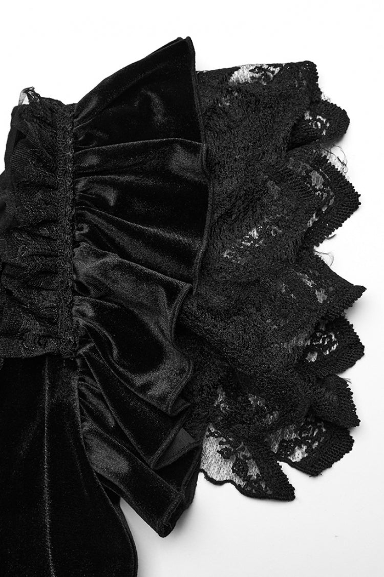 黒のVカラーフリルレースオーバースリーブ付きレディースゴシックドレス