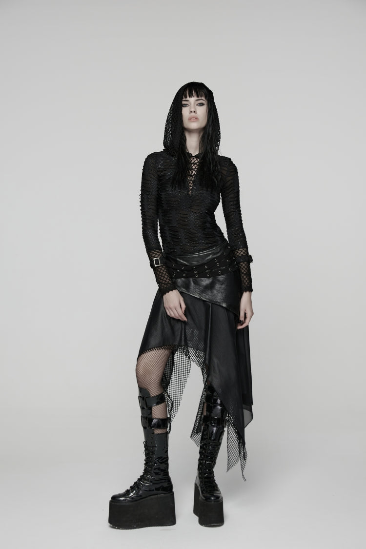 Schwarzer, doppellagiger unregelmäßiger Ösen-Punk-Rock für Damen im Ödland