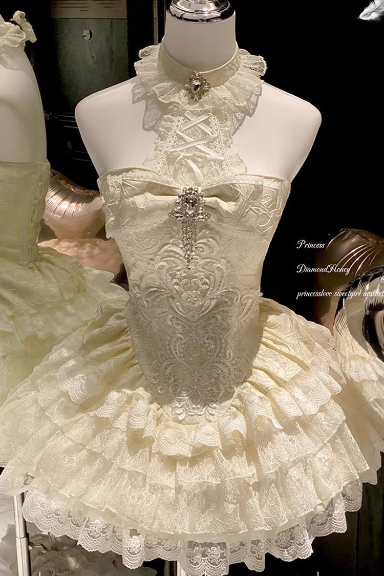 Ivory [Eternal Temple] Halterneck Ruffle Bowknot Lace Sweet Princess Lolita Dress
