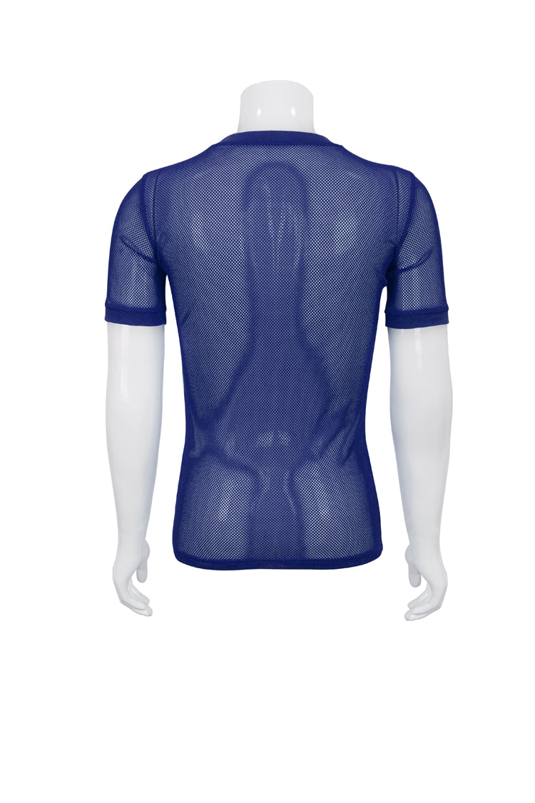 Blue Crew Neck Diamond-Shaped Net Short Sleeve Men's Gothic T-Shirt
