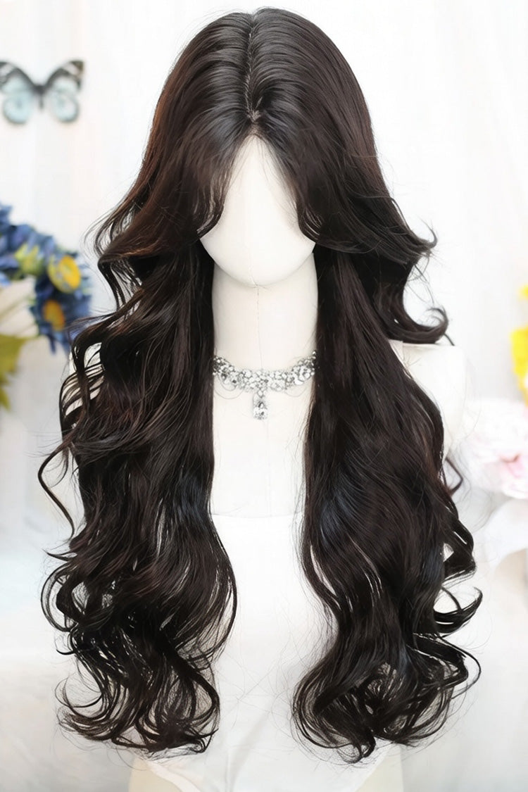 Ins Style Sweet Lolita Curtain Bangs Lange lockige Perücke 2 Farben