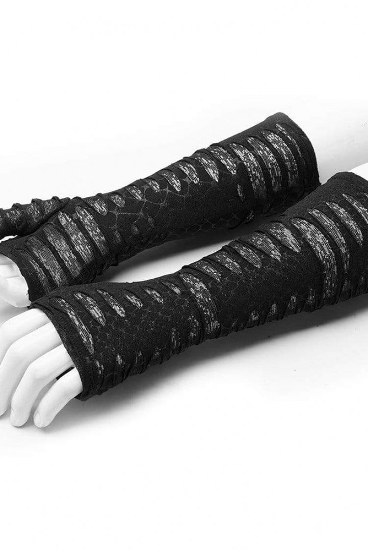 Black Ripped Men's Gothic Long Gloves