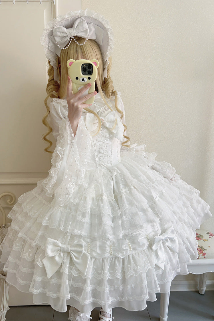 White [Dream Prologue] Doll Multi-Layered Bowknot Lace Sweet Princess Lolita Dress