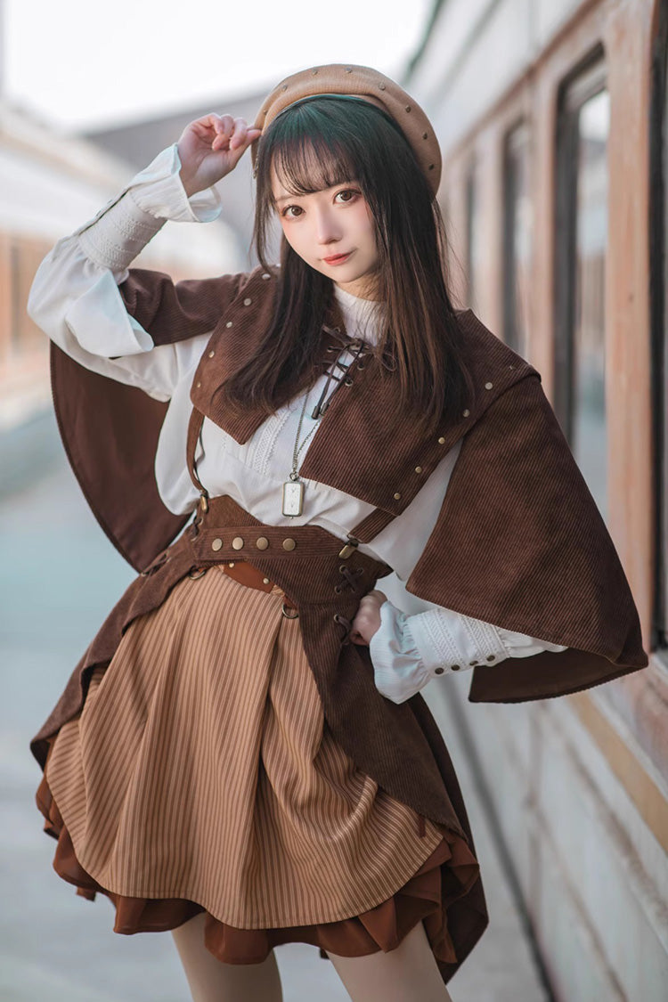 Brown Sleeveless Punk Lolita Shawl Cloak