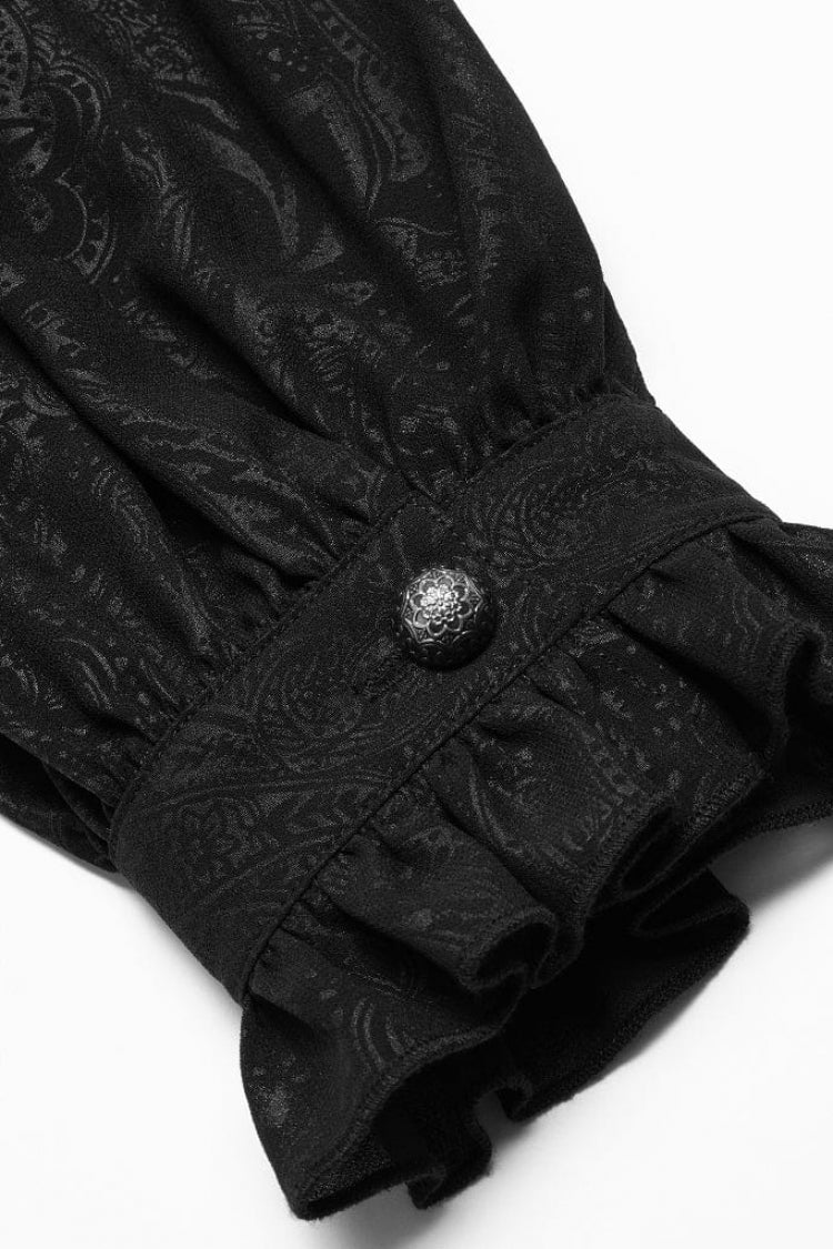 ブラック スタンド カラー フリル 花刺繍 メンズ ゴシック ブラウス