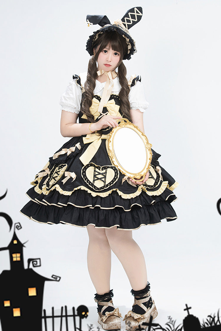 Black/Gold [Frosted Sugar Gift Box] Sleeveless Ruffle Bowknot Sweet Plus Size Princess Lolita Jsk Dress
