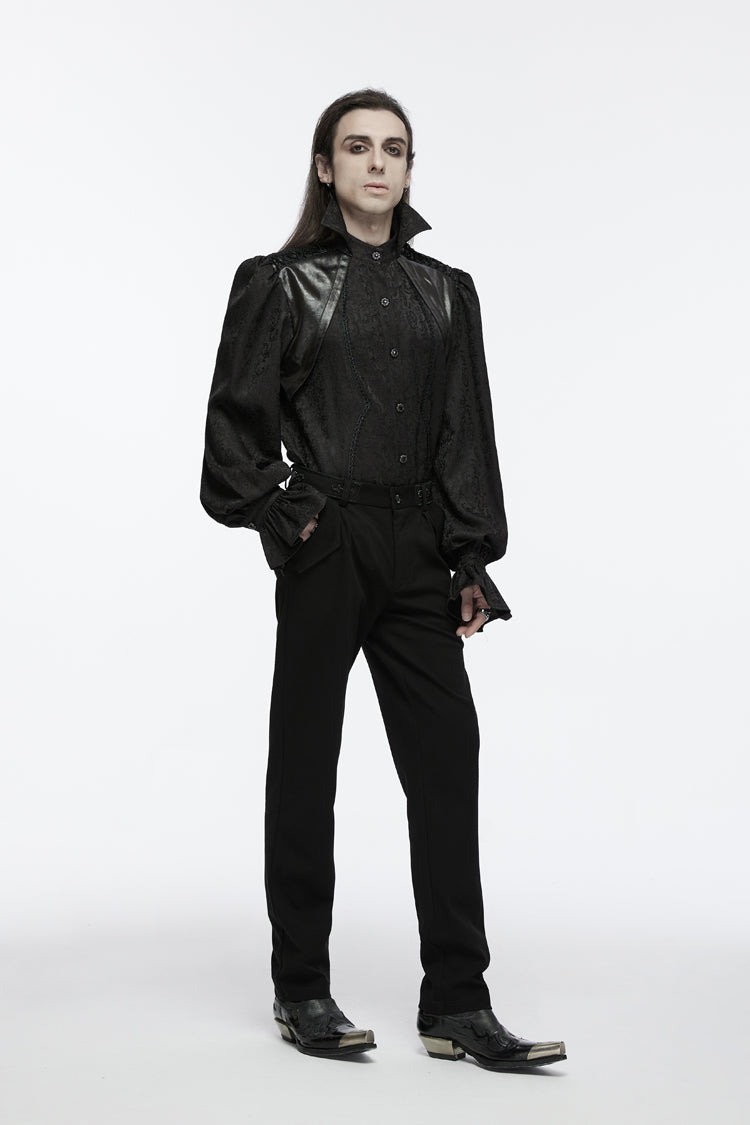 Black Long Puff Sleeves Lace-Up Men's Gothic Blouse