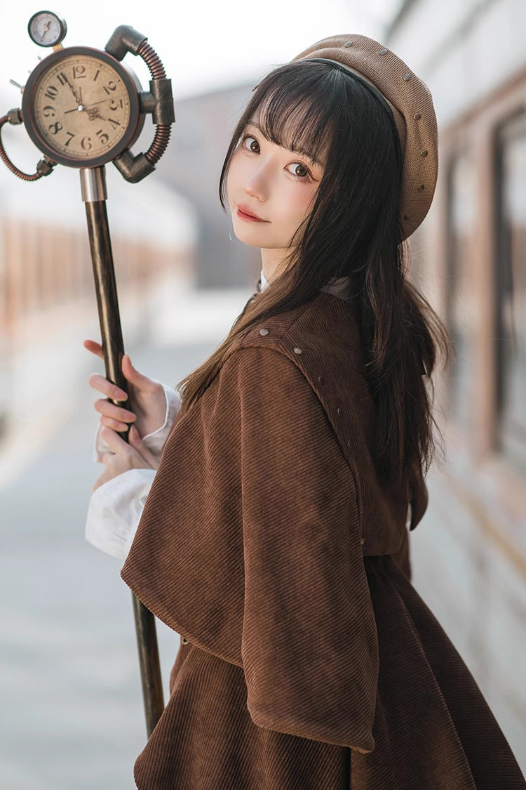 Brown Sleeveless Punk Lolita Shawl Cloak