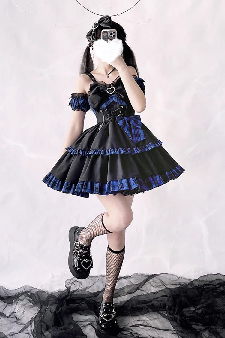 Black/Blue Sleeveless Multi-layer Ruffle Bowknot Gothic Lolita Jsk Dress