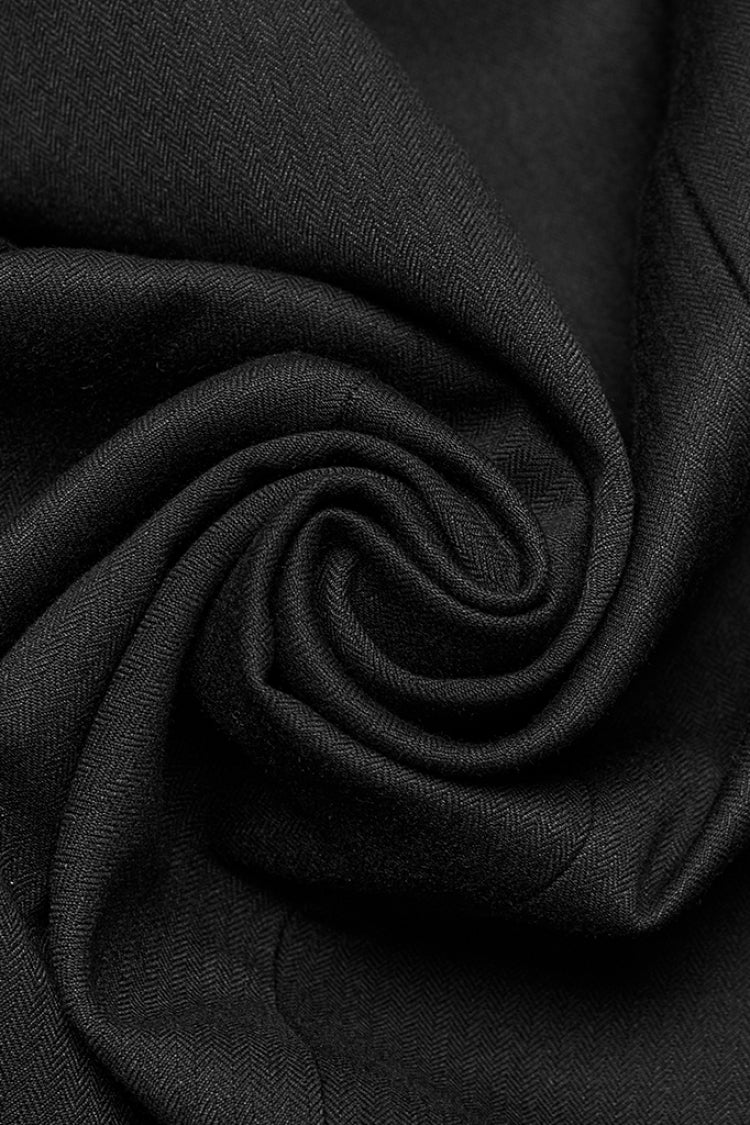 Black Lapel Collar Long Sleeves Frog Jacquard Embroidery Men's Gothic Coat