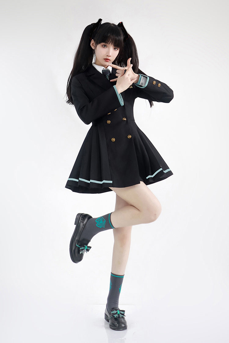 Black Long Sleeves Ginkgo Leaves Japanese School Suit Dress