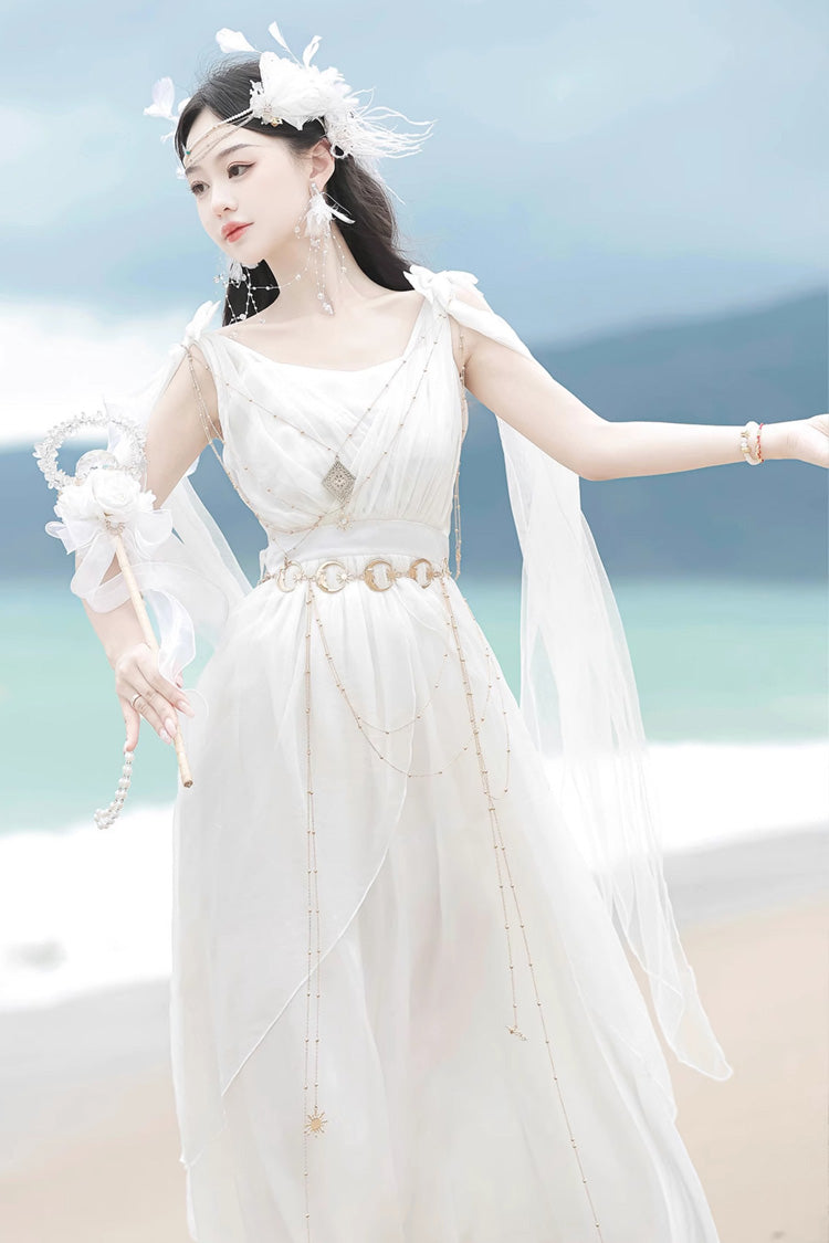 Robe Jsk Lolita Élégante à Volants Sans Manches Style Grec [Messager de Dieu] Blanche 