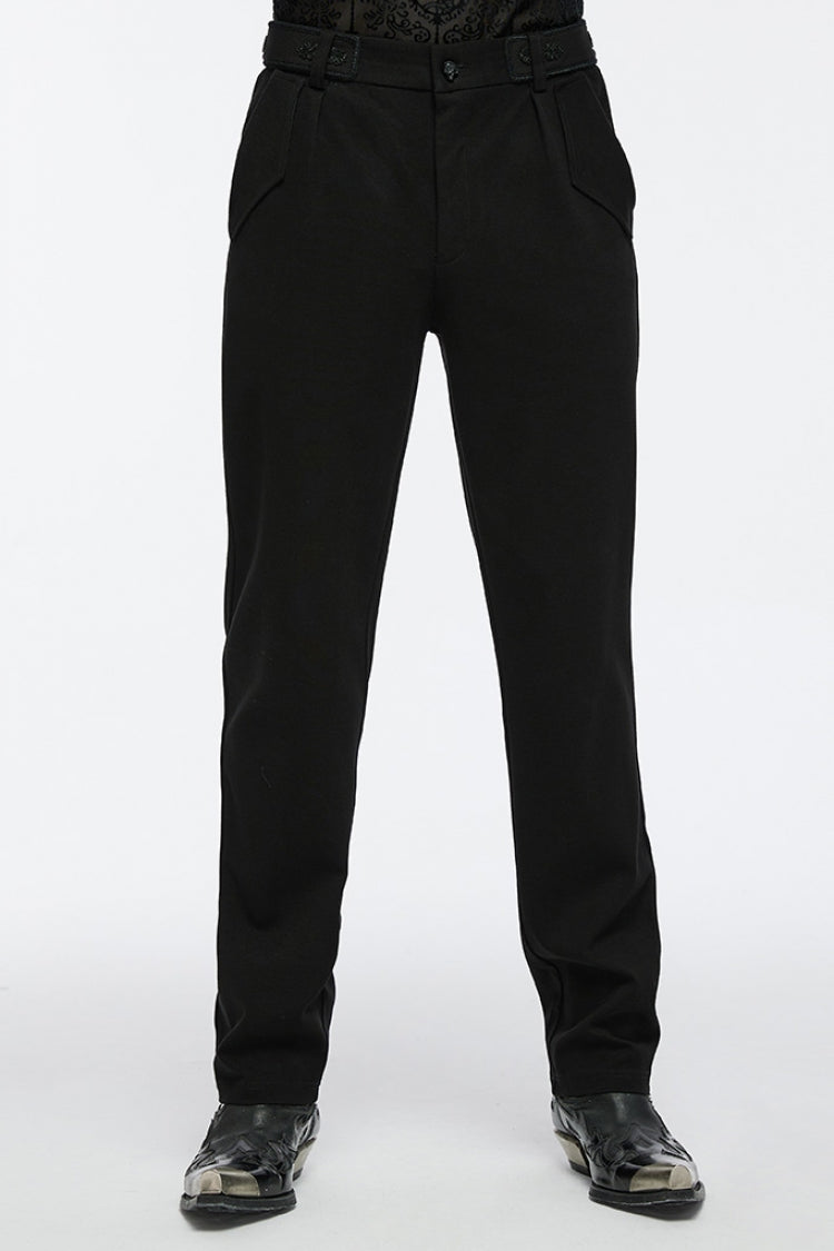Black Buckle Floral Men's Gothic Waistband Pants