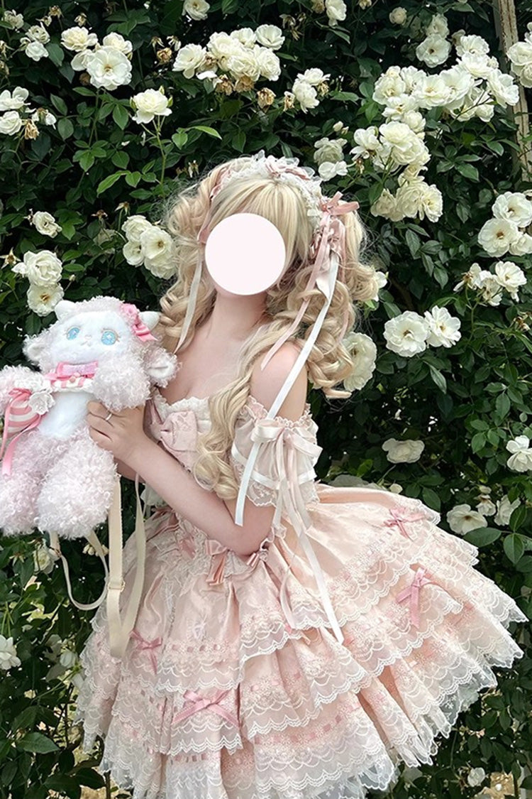 Pink [Flora Isle Butterfly] Sleeveless Ruffle Bowknot Lace Lace-Up Sweet Elegant Lolita Jsk Dress