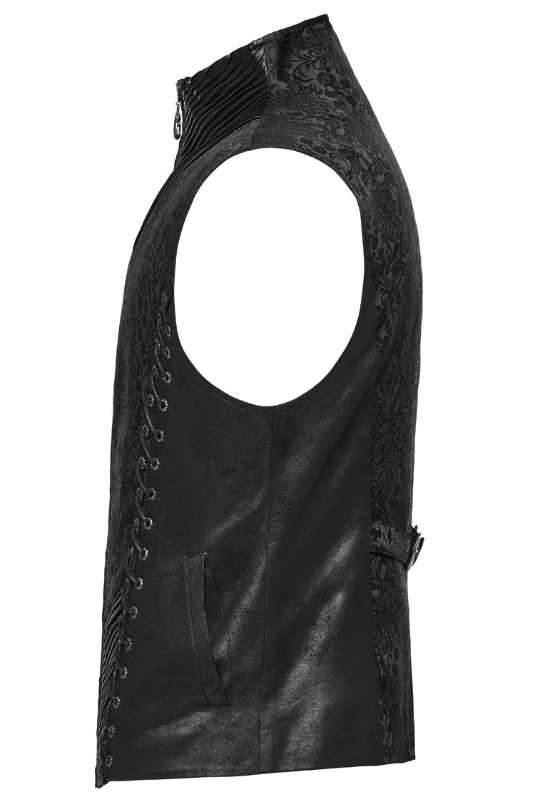 Black Sleeveless Eyelets Buckle-up Lace-Up Men's Gothic Vest