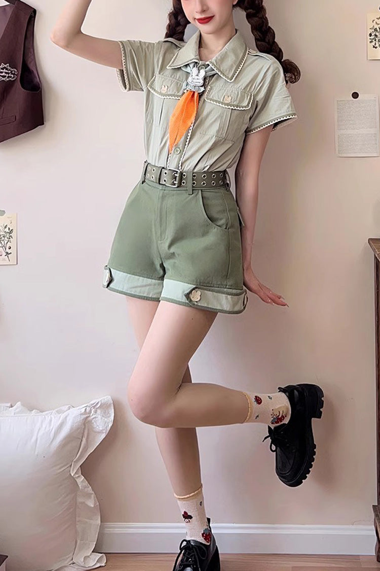 Green Bunny's Spring Journey Short Sleeves Ouji Lolita Blouse