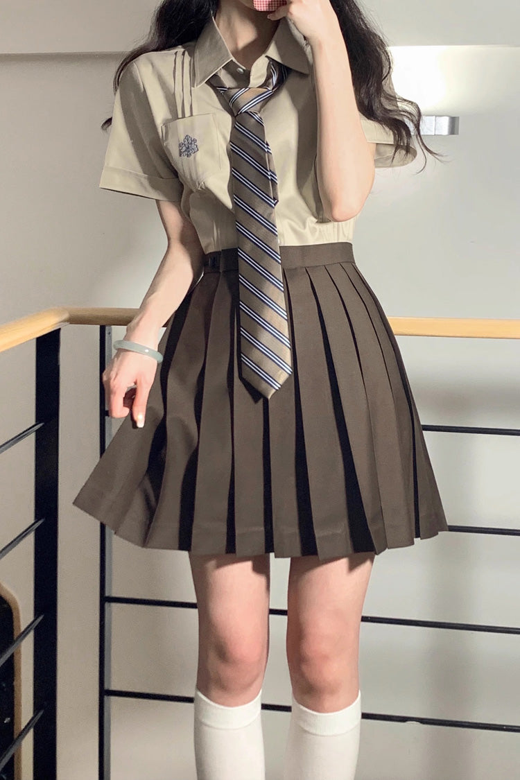 Brown College Style Sweet Japanese School Pleated Skirt