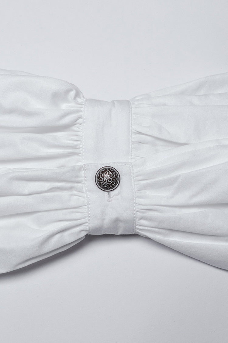White Stand Collar Long Puff Sleeves Crochet Men's Gothic Blouse