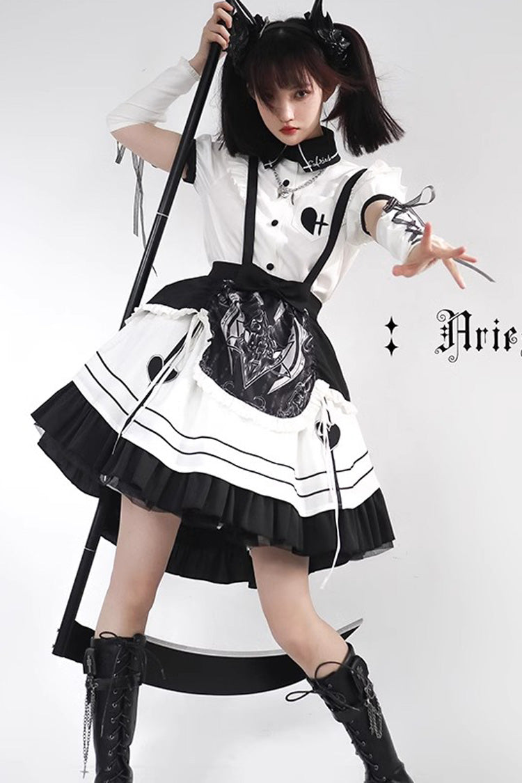 White/Black Ruffle British Style Maid Gothic Lolita Strap Dress