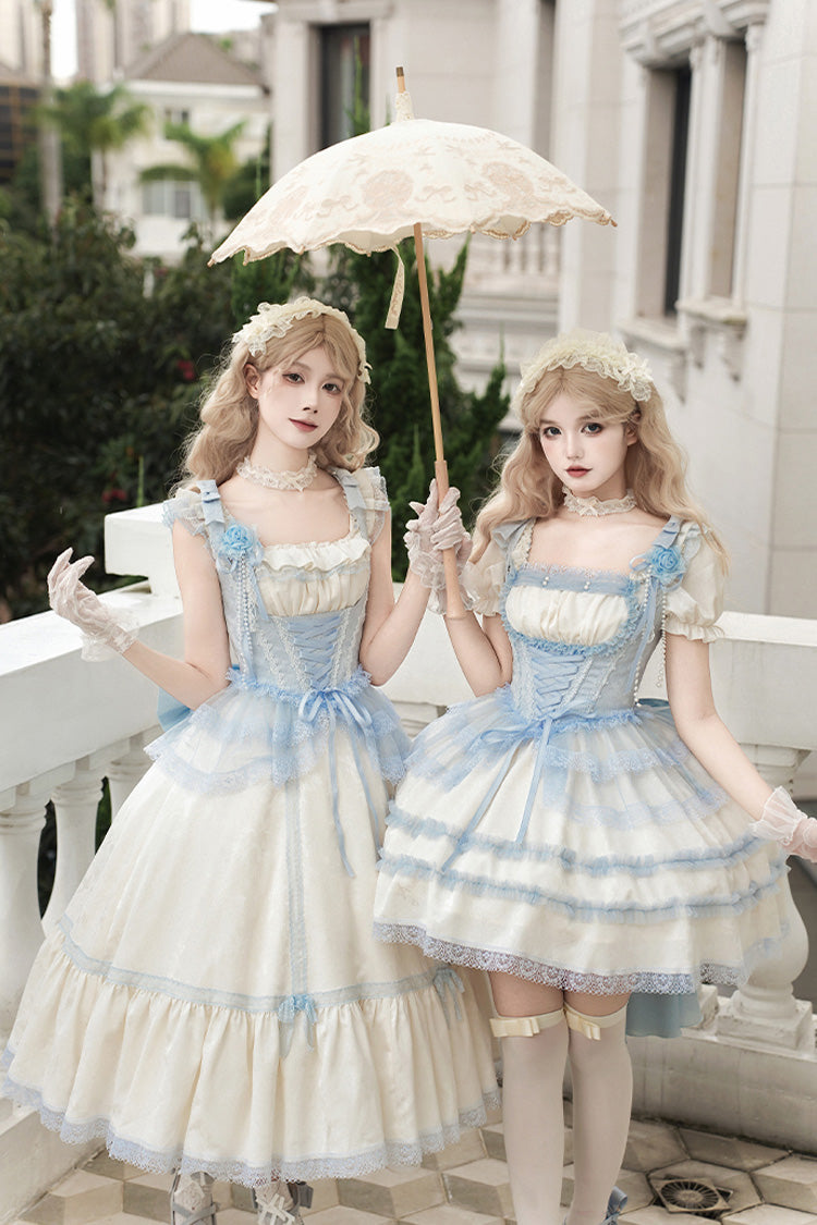 Ivory [Sea Salt Iced Tea] Square Collar Flying Sleeves Ruffle Fishbone Sweet Lolita Jsk Long Dress