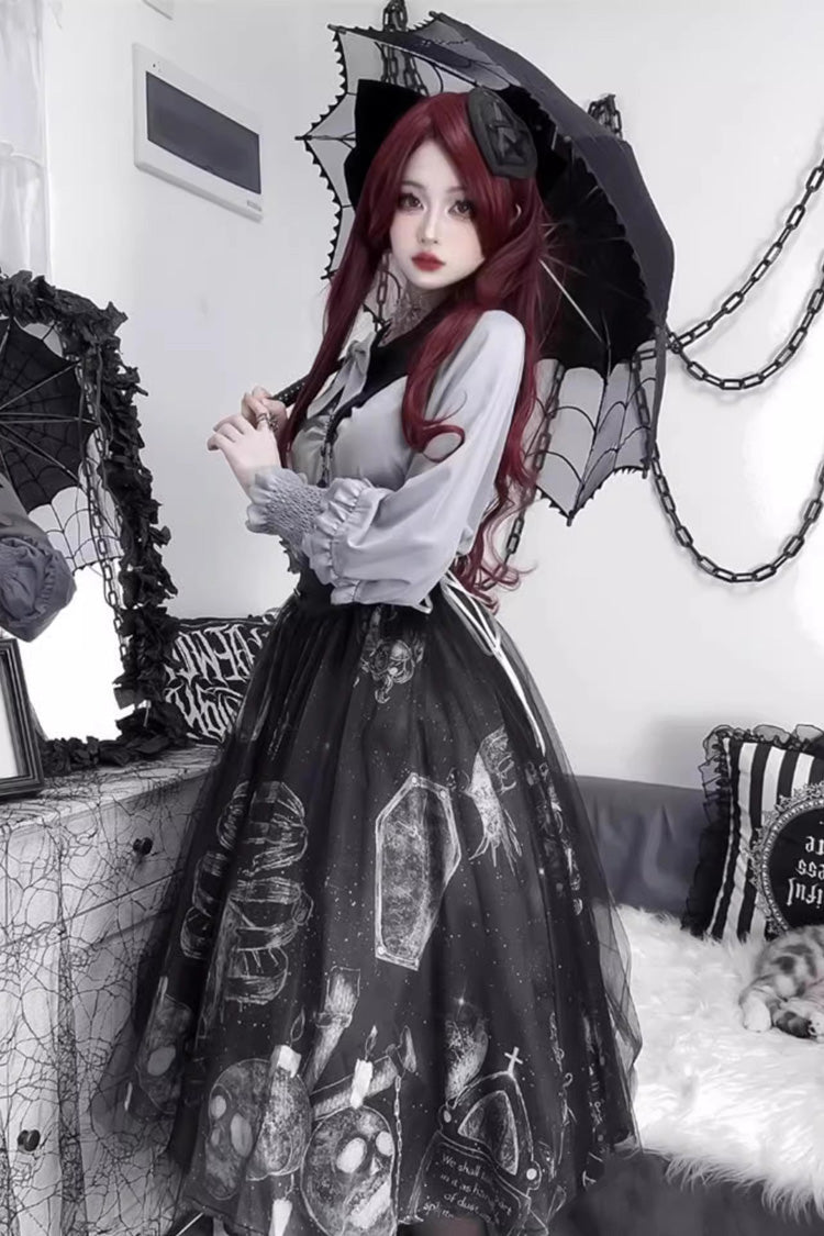 Black Print Halloween Classic Gothic Punk Elegant Lolita Skirt Set