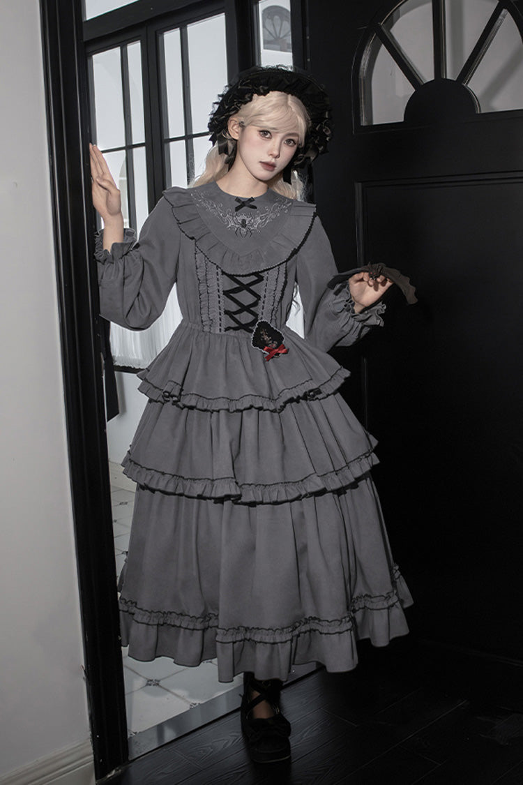 [Castle Night] Long Sleeves Ruffle Embroidery Gothic Lolita Dress 2 Colors