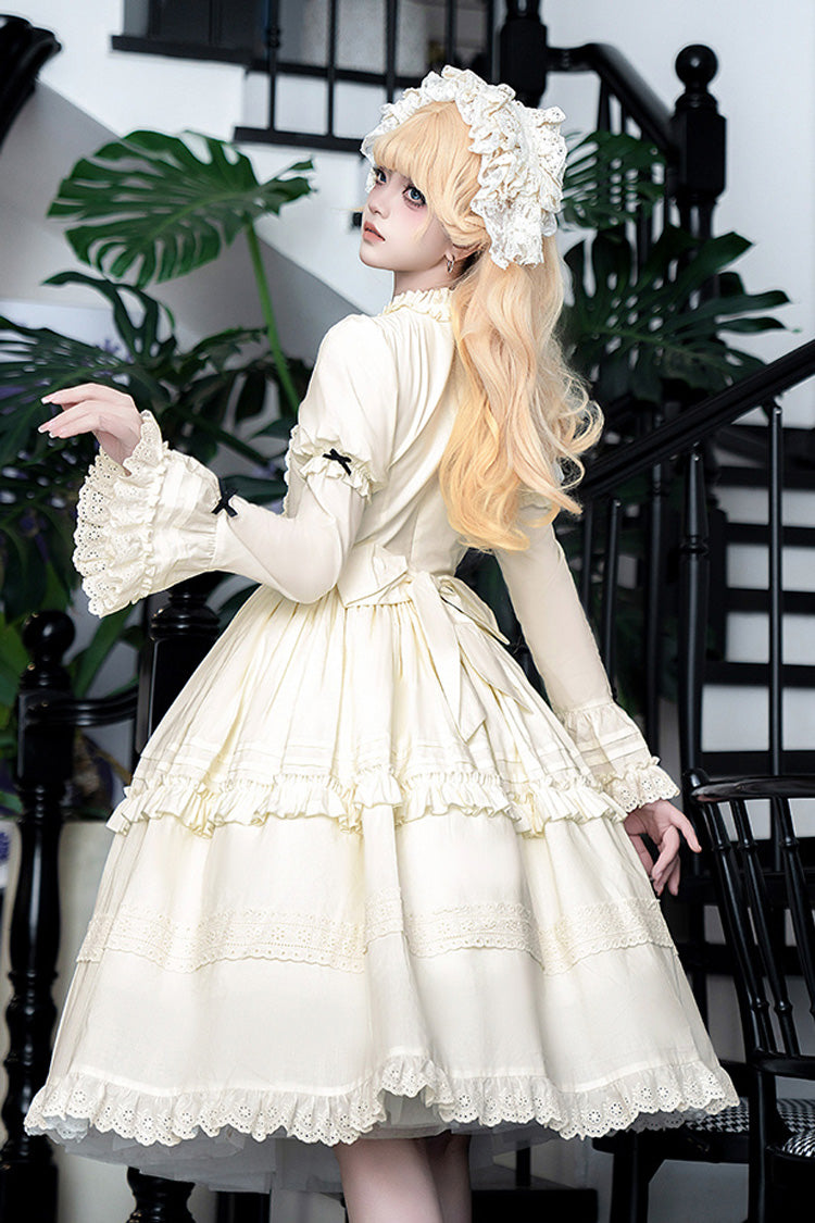 Ivory [Birch Appointment] Stand Collar Long Puff Sleeves Ruffle Bowknot Sweet Lolita Dress