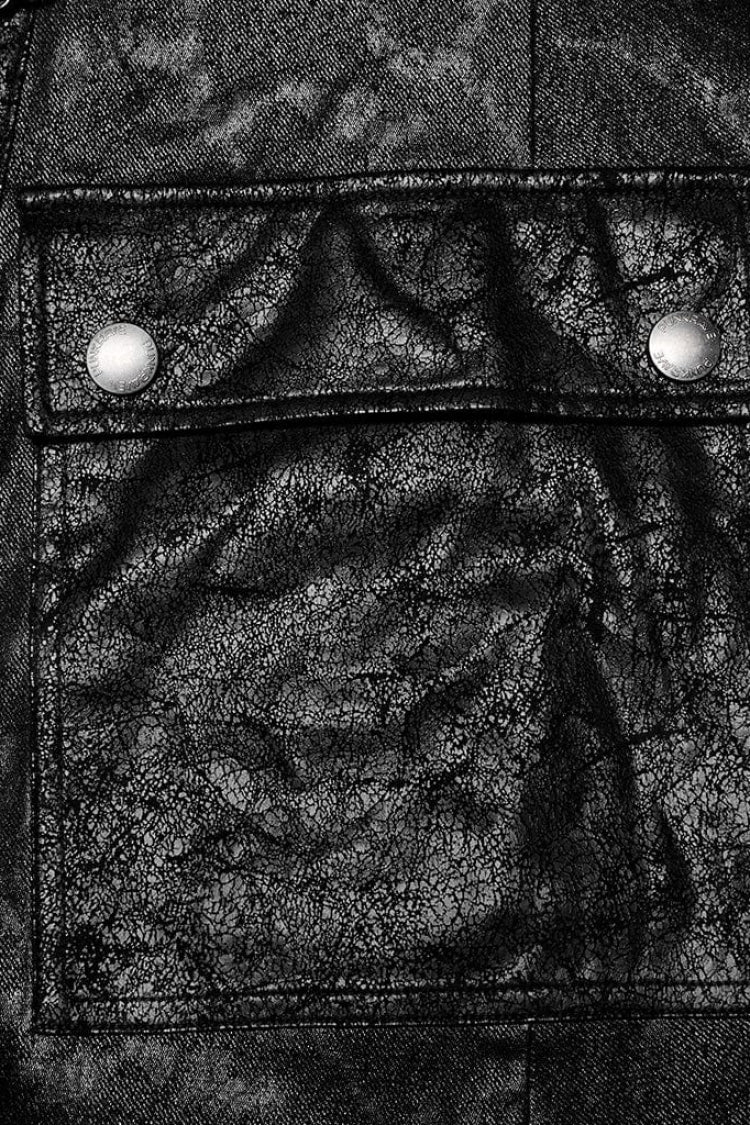 Black Stand Collar Print Asymmetric Metal Chain Zip Mens Steampunk Coat