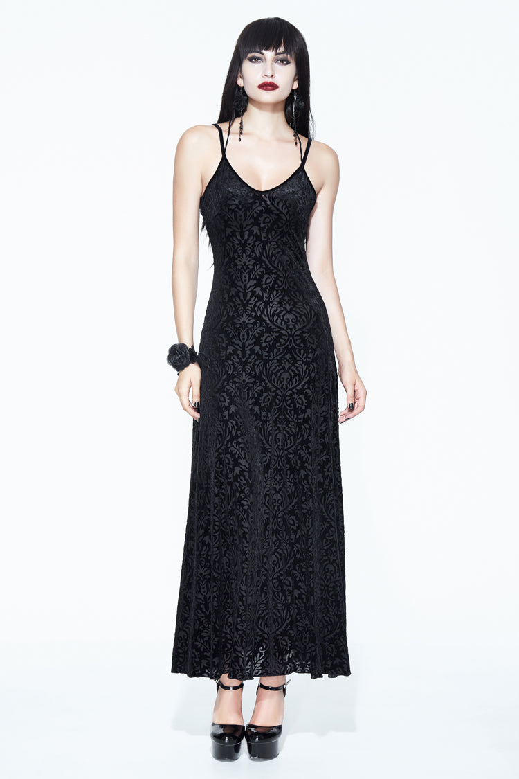 Black Lace Shawl Dark Pattern Velvet Women's Gothic Slip Dress