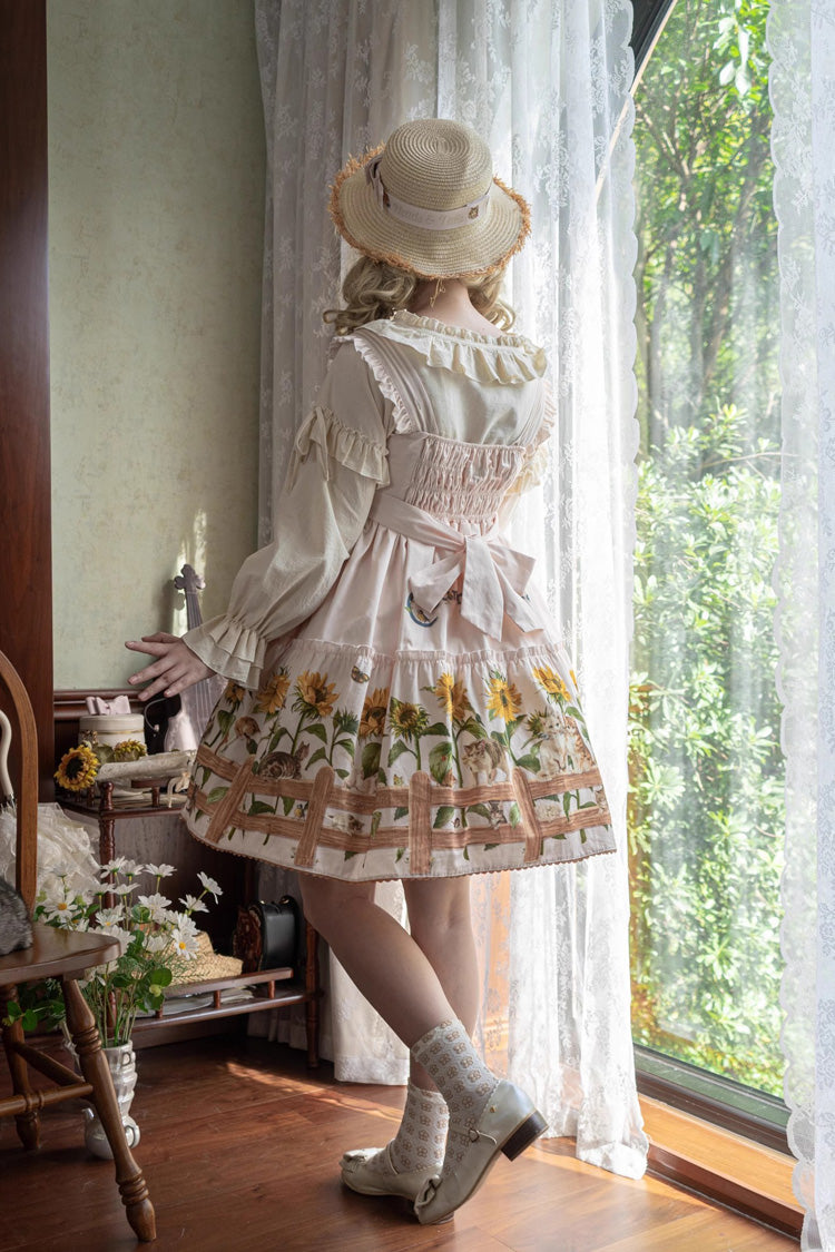 Cat and Sunflower Print Bowknot Sweet Lolita Jsk Dress 2 Colors