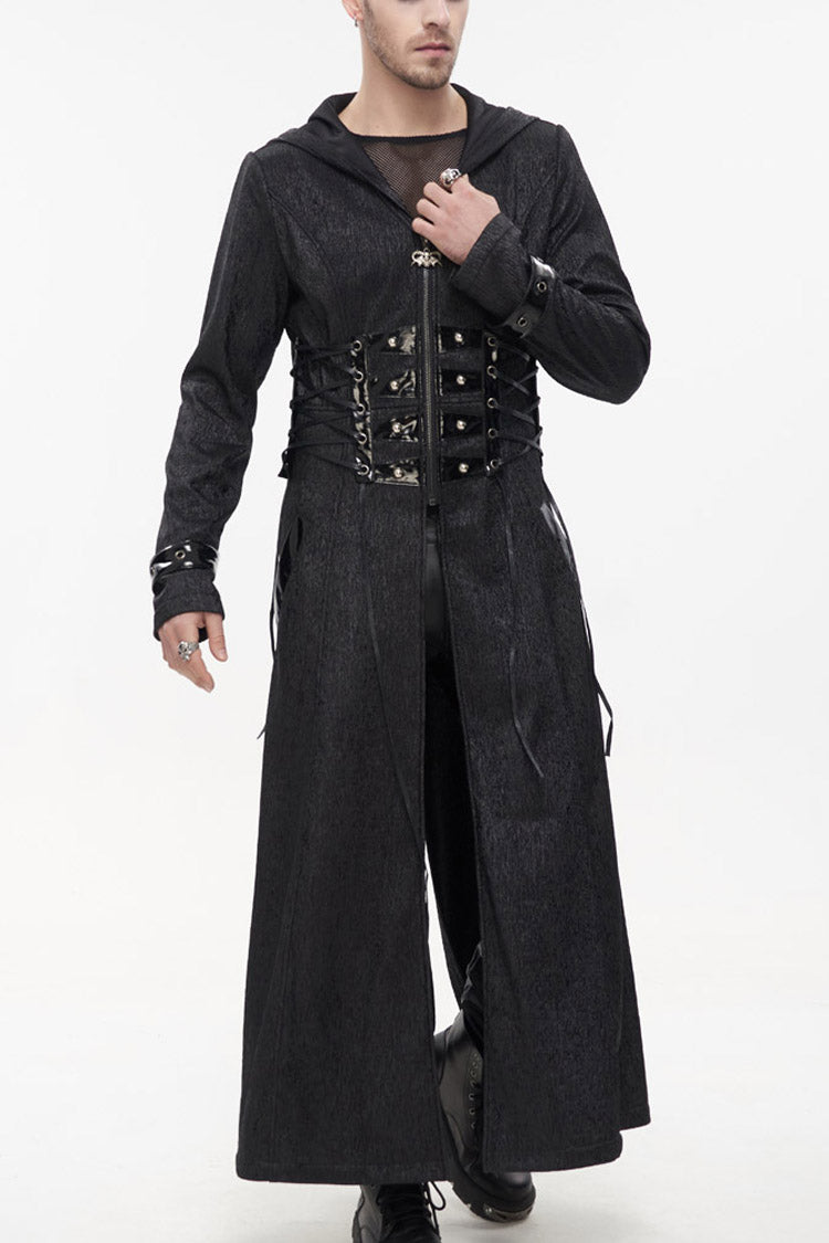 Black Punk Stripe Mechanism Material Adjustable Stitching Fake Girdle Design Slim Fit Men's Coat