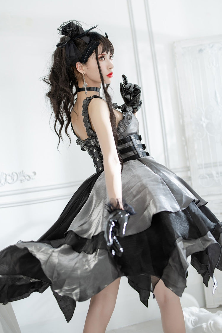Silber/Grau [Seven Deadly Sins: Lust] Mehrlagiges unregelmäßiges Gothic Lolita Jsk Kleid