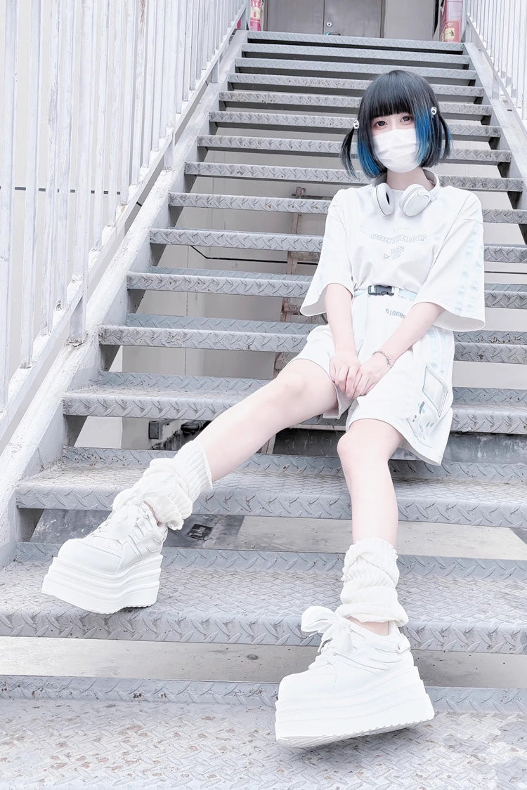 College Lace-Up Sweet Jirai Kei Japanese Platforms Shoes 2 Colors