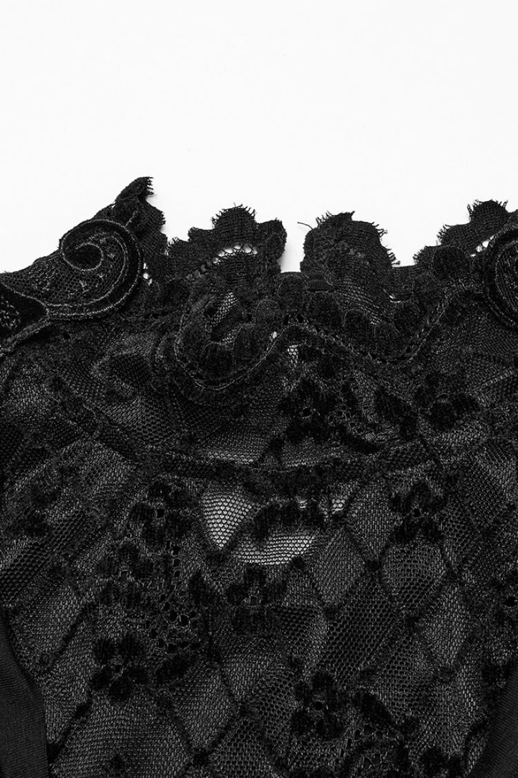 Black Long Sleeves Cowl Neck Stitching Lace Women's Gothic Blouse