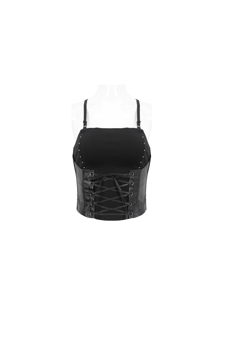 Schwarzes Punk-Bandeau-Camisole aus Strick mit verstellbarer Schnur für Damen