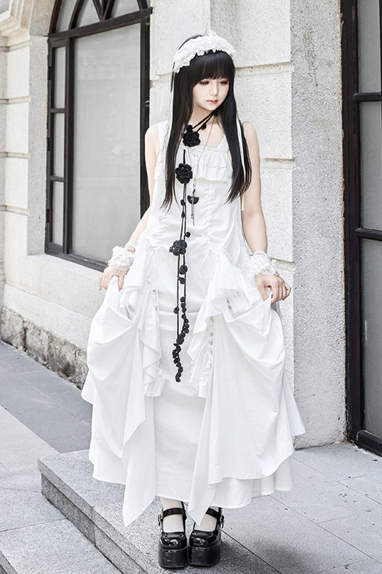 Robe à bretelles gothique Lolita sans manches blanche [Dream] avec volants 