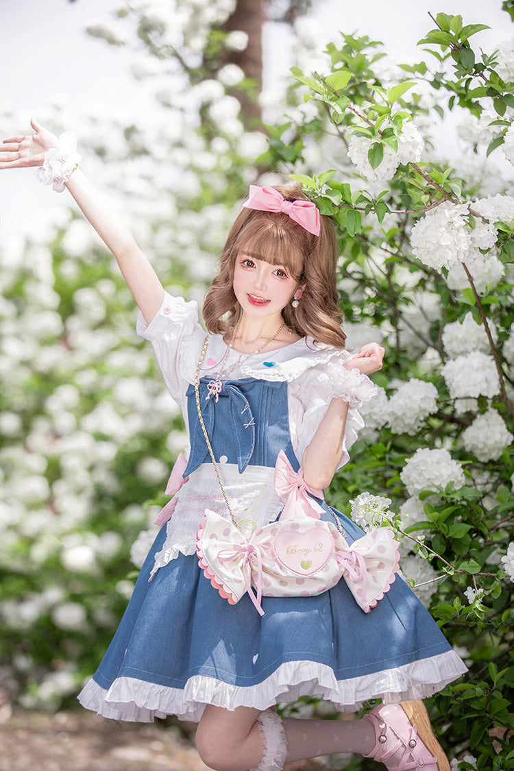 Blue [Cowboys Are Busy] Ruffle Bowknot Sweet Lolita Strap Dress