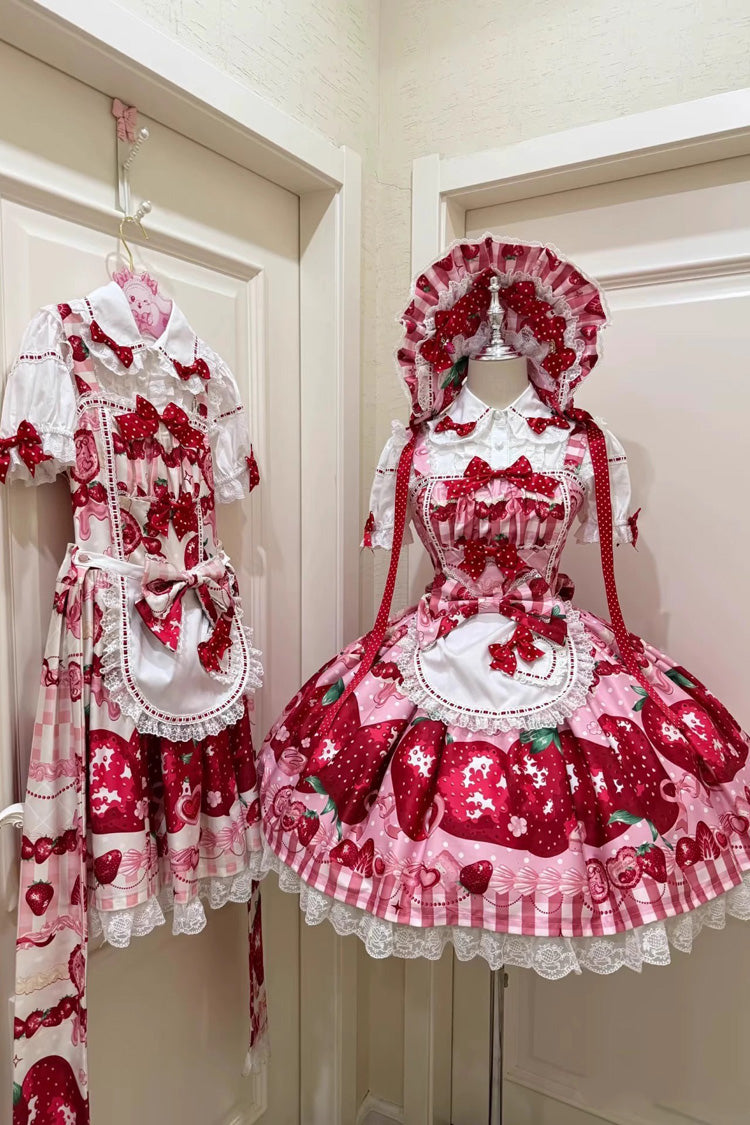 [Dream to Strawberry] Print Ruffle Bowknot Lace Sweet Lolita Jsk Dress 4 Colors
