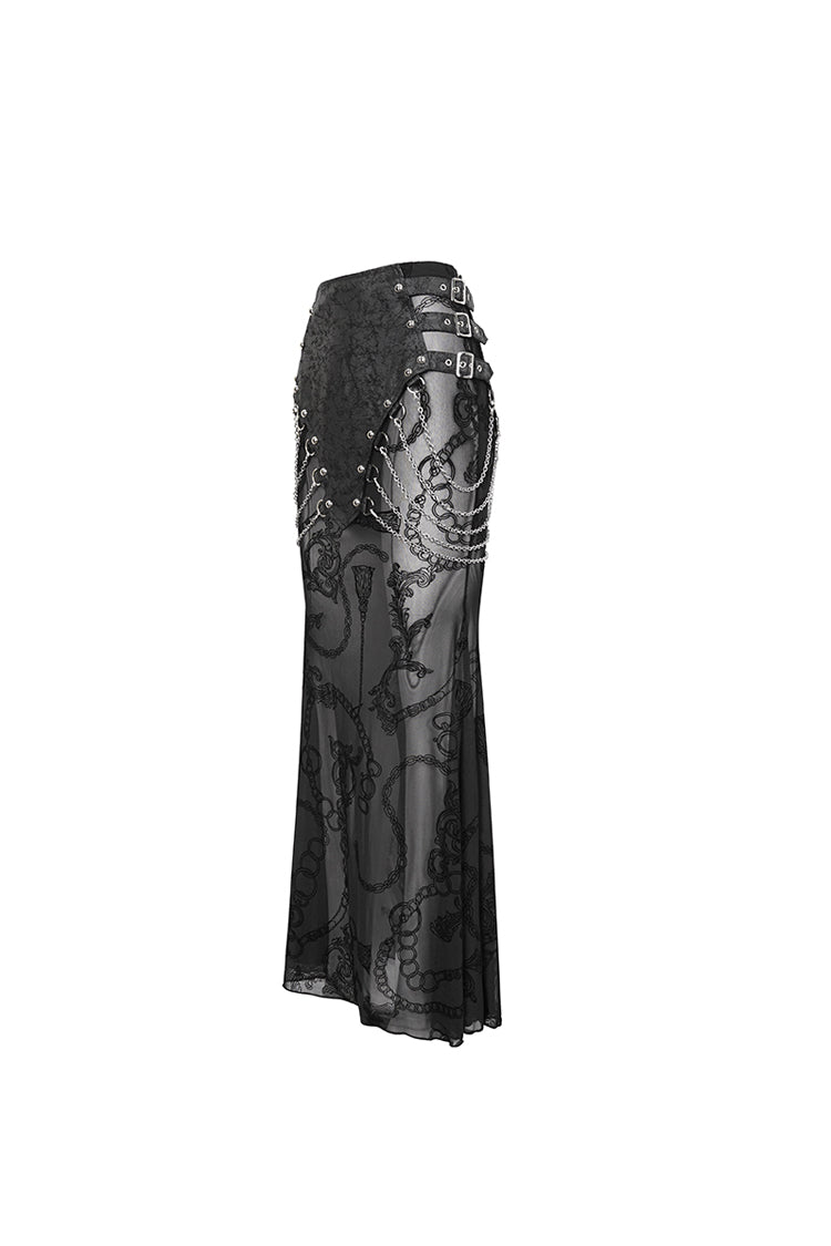 Black Mesh Splice Chain Fishtail Women's Gothic Skirt