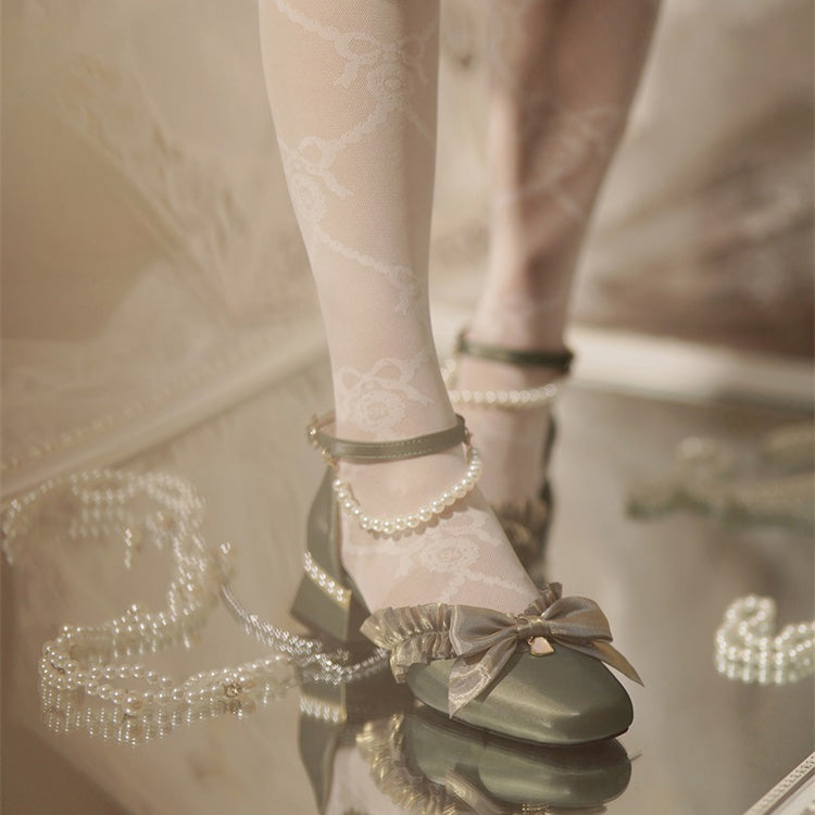 Romance Bowknot Lace Pearl Sweet Elegant Lolita Shoes 4 Colors